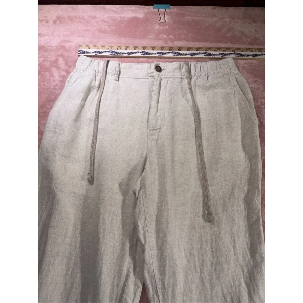 Caribbean 100% Linen Pants Men's Size 36x30 Tan Drawstring Resort Summer